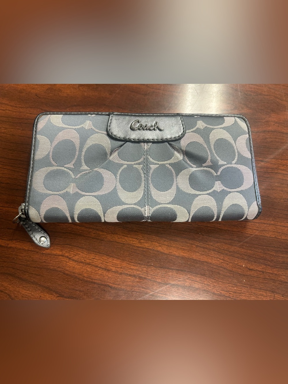 Coach Gray Signature Logo Zip-Around Wallet, Women's Credit Card Slots